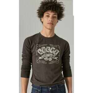 Lucky Brand Gray Men’s Raglan Long Sleeve Thermal Graphic Tee Sz L NWT